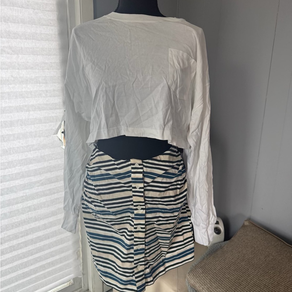 Zara White and Blue Striped Dress